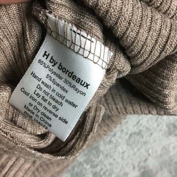 H by Bordeaux Women’s Tan Ribbed Mock Neck Hi-Low Hem Sweater Size XL NWT - Picture 5 of 16